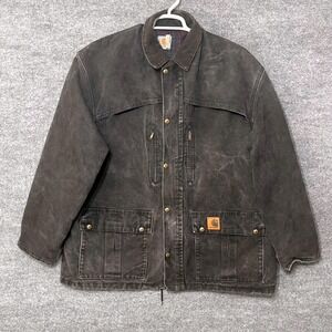 Vintage 70's Carhartt Jacket C10ONX Black Duck Canvas Chore Plaid Lined Mens XL